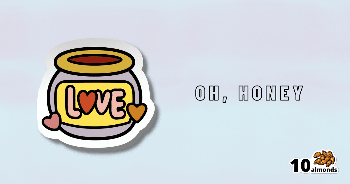 A sticker featuring a jar of honey. SEO keywords: Oh, Honey